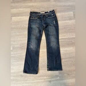 MEK Santiago Straight Jeans Women Sz 32x32 Blue Distressed Western Cowgirl Rodeo